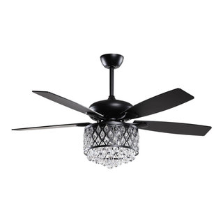52 Black Down Rod Mounted Crystal 4 Blades Ceiling Fan with Remote Control  - Traditional - Ceiling Fans - by whoselamp