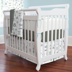 Mist and Gray Owls Mini Crib Bedding - Baby Bedding