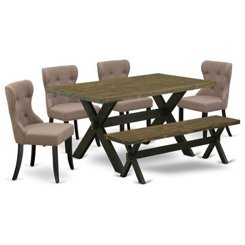 East West Furniture X-Style 6-piece Wood Dining Set in Black/Coffee