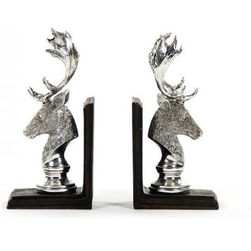 Bookends Bookend Deer Head Ebony Silver Black Poly Resin Sil