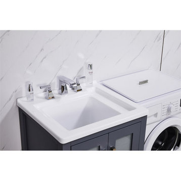 Stufurhome Rhodes 24 in. x 34 in. Grey Engineered Wood Laundry Sink with Basket