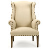French Country Linen Nail Head Wing Back Accent Armchair