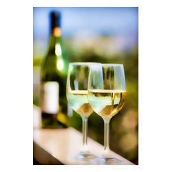 Douglas Page Photographic Arts - Wine Glasses, Bottle, Canvas Giclee, 16"x24" - Prints And Posters
