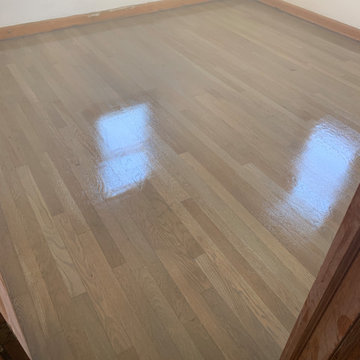 Red Oak, refinished with classic grey stain.