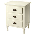 Butler - Easterbrook 3-Drawer Nightstand - This gracious white nightstand is proof positive that good things come in small packages. Featuring three fully-extendable drawers with antique brass finished hardware, it is crafted from Mahogany wood and Mahogany wood veneer laid over an engineered wood substrate. Perfect next to the bed, it also makes a lovely companion chairside companion or an accent chest in the entryway.