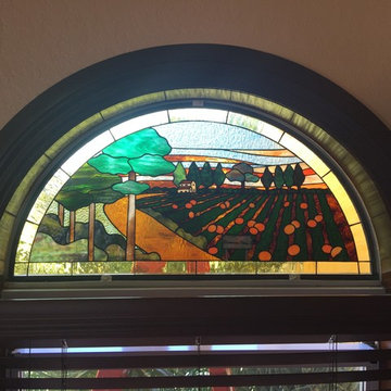 Half-moon colored glass windows