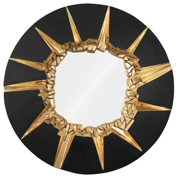 Circular Cracked Mirror, Black & Gold