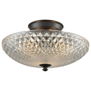 Elk 66335-3 Restoration 3-Light Semi-Flush Mount Oiled Bronze 9-Inch Frosted Glass With Clear Highlights