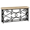 72" Width Rectangular Limed Wood Console With Wrought Iron Base