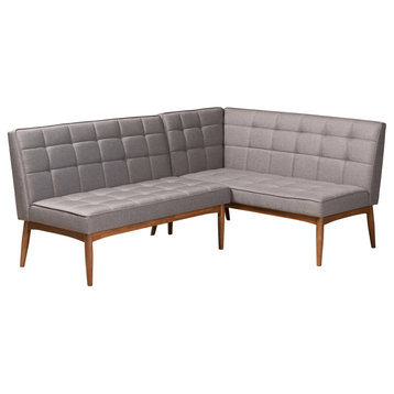 Devin Midcentury Modern 2-Piece Dining Banquette Seat, Gray Fabric