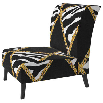 Gold Chain Zebra Geometric Chair, Slipper Chair