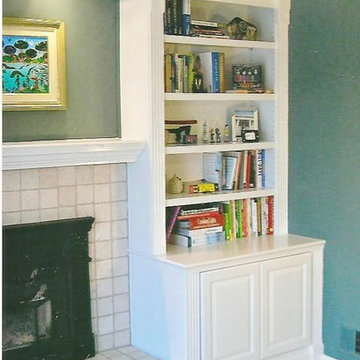 Custom Shelves Around Cast Iron Fireplace