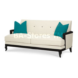 "Michael Amini" 3-Seat Sofa with Turquoise Fabric Throw Pillows, After Eight Col - Sofas