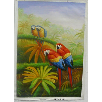 Oil Paint Canvas Art 4 Parrots Wall Decor