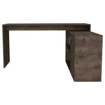 Antlia L-Shaped Writing Desk with 2 Shelves, and Single Door Cabinet, Dark Brown