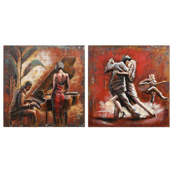 "Piano & Dance" Mixed Media Iron Hand Painted Dimensional Wall Art
