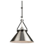 Artcraft Lighting - Brydon 1 Light Sconce/Pendant Black/Brushed Nickel - This model from the "Brydon Collection" features a metal semi gloss nickel shade with black arms and canopy. This design is industrial looking and has multiple hinges for adjustability. This model can be a wall bracket or straight rod pendant (extra 12" rod included for height if needed). If hanging as a wall sconce you can adjust the height and extension to your desired position.