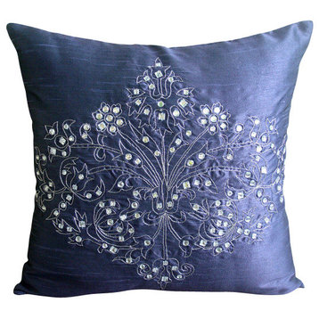Blue Damask Throw Pillows 20"x20" Throw Pillow Cover, Silk, Crystal Damask