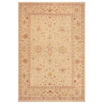 Bareens Designer Rugs - Shabby Chic Ziegler Silvia Beige Gold Hand-Knotted Wool Rug - 9'10'' x 14'9'' - Enhance the ambiance of your home with this magnificent Persian-influenced Turkish hand-knotted rug made by skilled artisans capable of creating the most exceptional vegetable dyes and hand-spun wool. This exquisite handmade rug is a one-of-a-kind Peshawar Kafkaz, otherwise identified as Chobi, Chobi Peshawar, Oushak, or Ziegler rug. These handmade rugs are crafted in Pakistan utilizing superior-quality wool imported from Australia, New Zealand, and Korea in two types of weaves: the Persian weave and the Mori weave. This rug is meticulously crafted by hand using the finest natural vegetable dyes extracted from local plants. The artisans use a blend of hand-spun local and fine merino wool, resulting in a rug with a compelling texture, higher lanolin content, and longer staple. The artisans occasionally incorporate natural or artificial silk into the pile to enhance specific motifs. The finished product is an awe-inspiring execution of flawless design and an understated palette that exudes elegance.