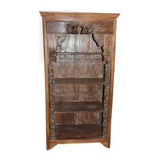 Mogul Interior - Consigned Antique Traditional Hand-Carved Indian Bookshelf With Arch Frame - Bookcases