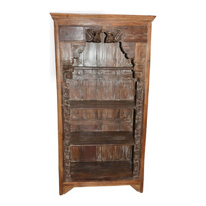 Mogul Interior - Consigned Antique Traditional Hand-Carved Indian Bookshelf With Arch Frame - Bookcases