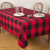 Holiday Buffalo Plaid Design Decorative Cotton Tablecloth, Red, 65"x104"