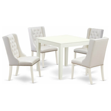 5Pc Dining Set, 1 Table, 4 Light Grey Parson Chairs, Linen White
