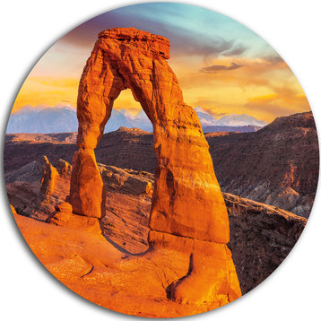 Delicate Arch In Arches Park, Landscape Photo Round Metal Wall Art, 23"