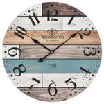 Elk Home - Herrera Wall Clock, Natural wood and Blue - The Herrera wall clock is an eye-catching, rustic accent. Its face is given a variety of soft, aged wood finishes in pastel tones. Ideal for displaying in a relaxed kitchen-diner area to complement a laidback, social aesthetic.