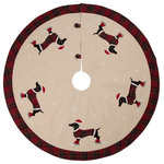 Glitzhome,LLC - 48" Fabric Christmas Tree Skirt, Dachshund - Tree skirt features embroidered with 5 lovely christmas dog design sure to enhance your Christmas tree. Brighten your family gatherings with the delicate look of red plaid edge which adds an extra decorative touch beneath the tree.