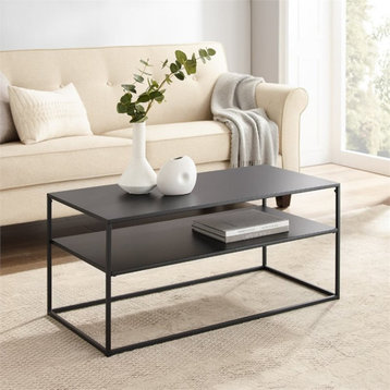Bowery Hill Modern Metal Coffee Table with Shelf in Matte Black