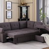Katie Brown Linen Sleeper Sectional Sofa With Storage Ottoman, Storage Arm