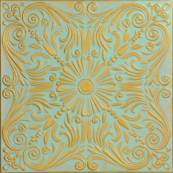 Spanish Silver, Styrofoam Ceiling Tile, 20"x20", #R139, Gold Moss