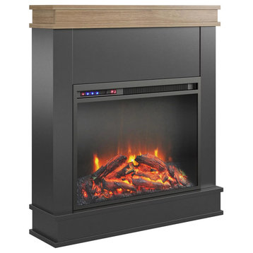 Farmhouse Fireplace, Sturdy Wooden Frame With Touch Control Panel, Black