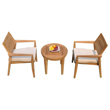 3-Piece Outdoor Patio Teak Dining Set: 23.5" Round Table, 2 Celo Stacking Chairs