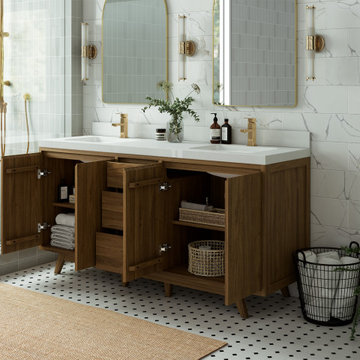 Madison Teak 72 Double Sink Bath Vanity in Golden Teak with 2" White Quartz