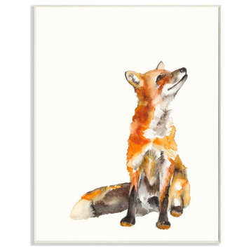 Curious Fox Watercolor Orange Animal Painting, 13"x19"