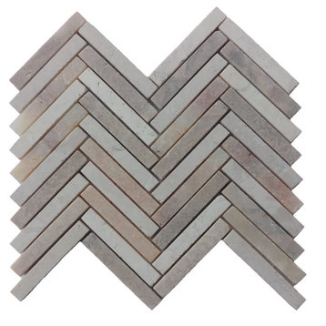 Mixed White And Onyx And Sunset Small Chevron Mosaic Tile