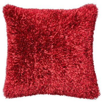 100% Polyester Double-Sided Ribbon Shag Decorative Throw Pillow by Loloi, Red, P