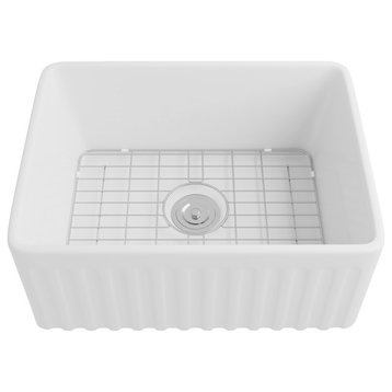 24" Small Farmhouse Ceramic kitchen Sink with Bottom Grid and Strainer
