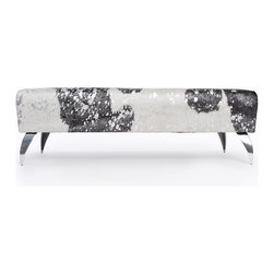 Silver Metallic Cowhide Ottoman Black & White - Footstools And Ottomans