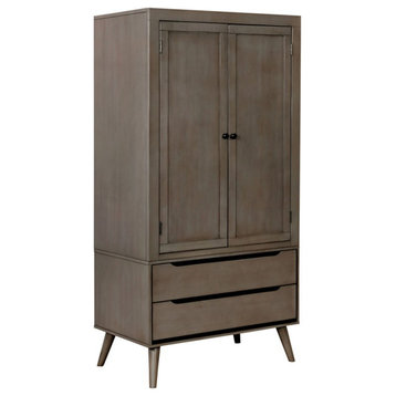Furniture of America Belkor Mid-Century Modern Solid Wood Armoire in Gray