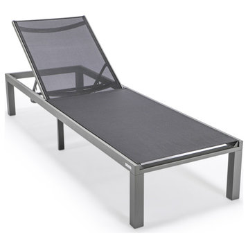 LeisureMod Marlin Patio Chaise Lounge Chair With Gray Frame, Black