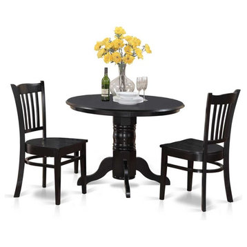 3-Piece Small Kitchen Table Set, Round Table and 2 Chairs, Black