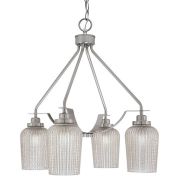 Odyssey 4 Light, Chandelier In Brushed Nickel Finish, 5" Silver Textured Glass