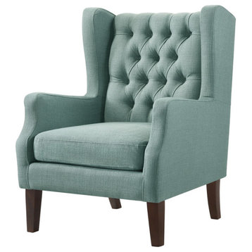 Irwin Linen Button Tufted Wingback Chair, Teal