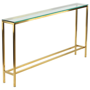 Cortesi Home Juan Console Table, Brushed Gold and Glass