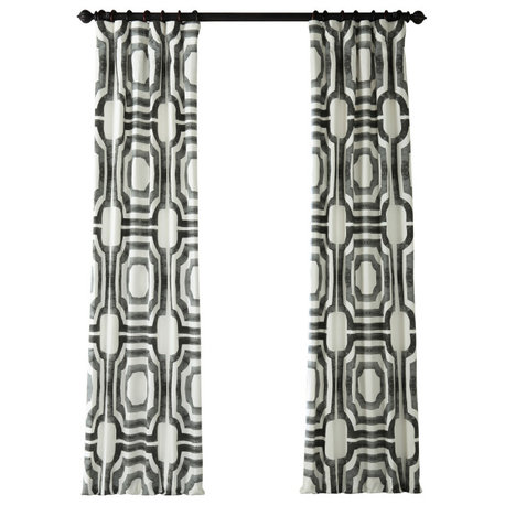 Mecca Steel Printed Cotton Curtain Single Panel, 50"x84"