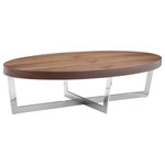 Pangea Home - Pearl Coffee Table, Walnut - Modern and sleek oval coffee table with unique geometric shaped legs