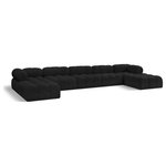 Meridian Furniture - Ames Boucle Fabric U-Shaped Modular Sectional, Black, 7-Piece: 3 Armless Chair, 2 Corner Chair, 2 Ottoman - Introduce a touch of modern sophistication to your living area with the exquisite Ames Boucle Fabric Sectional. With plush black boucle fabric and unique design, it will elevate the visual appeal of your living space. This elegant and captivating sectional can be mixed and matched with other pieces from the collection to create an endless array of stunning looks. So, get ready to transform your living area into an inviting and stylish haven with the Ames Boucle Fabric Sectional.